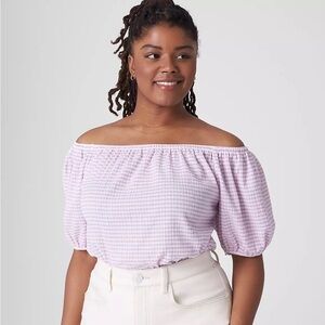 Lane Bryant NWT Flirty Purple & White Off-Shoulder Top, Size 14/16